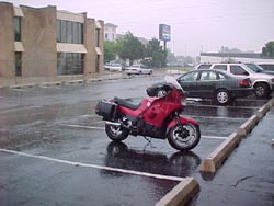 Hotel parking lot, in the rain in Oklahoma City.